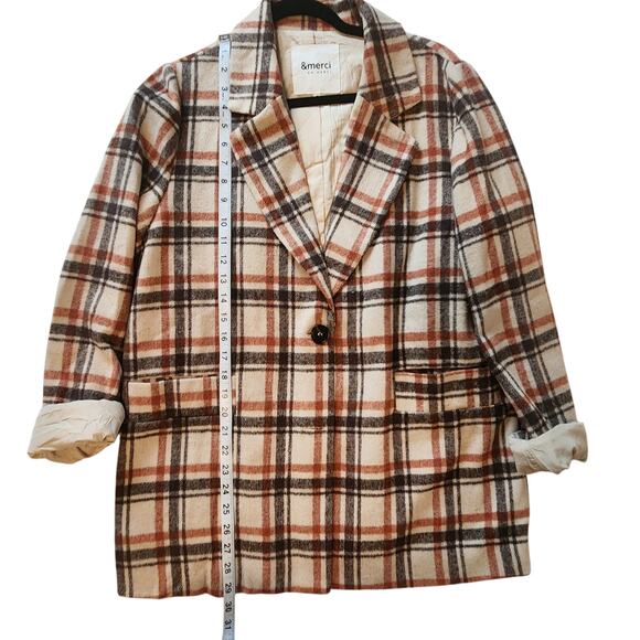 &merci Barn Coat Super Soft Plaid Jacket, Pea Coat style, 2 button Shacket Sz M - Picture 9 of 9